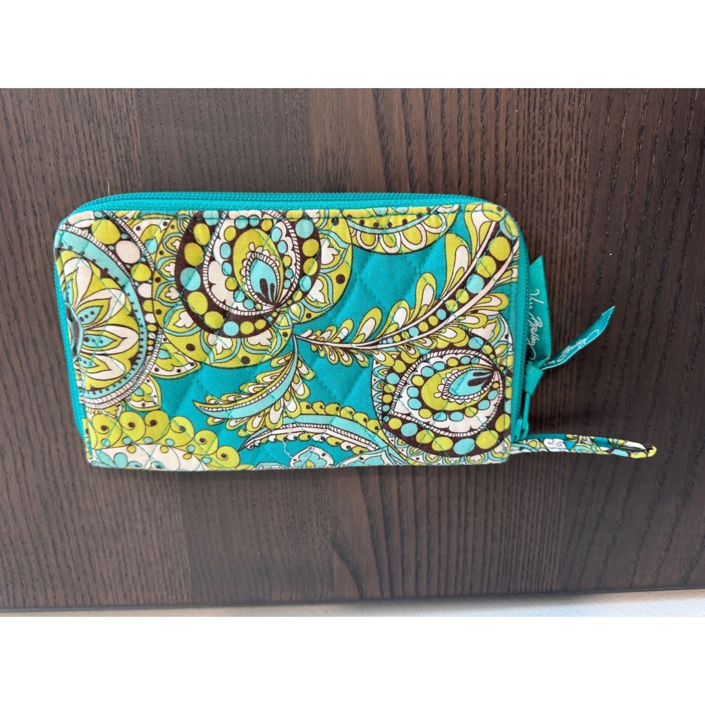 Vera Bradley Zip Around Wallet Womens Teal Paisley Quilted Cotton - Picture 2 of 3